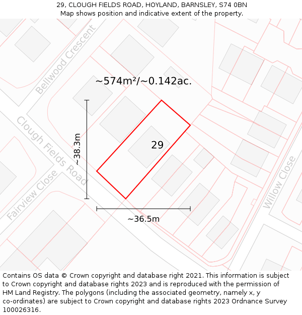 29, CLOUGH FIELDS ROAD, HOYLAND, BARNSLEY, S74 0BN: Plot and title map