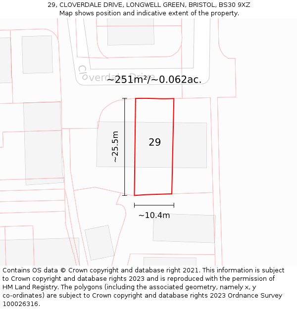 29, CLOVERDALE DRIVE, LONGWELL GREEN, BRISTOL, BS30 9XZ: Plot and title map