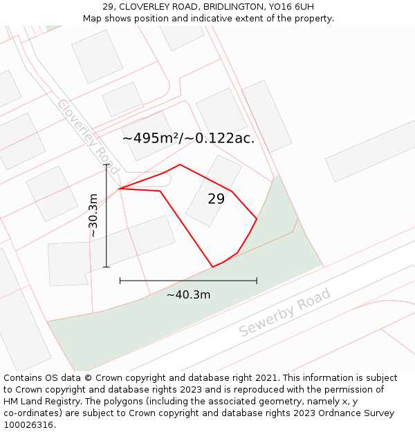 29, CLOVERLEY ROAD, BRIDLINGTON, YO16 6UH: Plot and title map