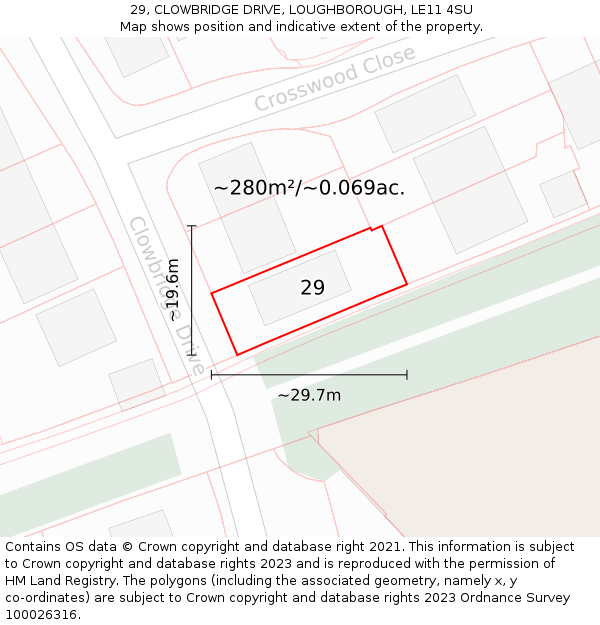 29, CLOWBRIDGE DRIVE, LOUGHBOROUGH, LE11 4SU: Plot and title map