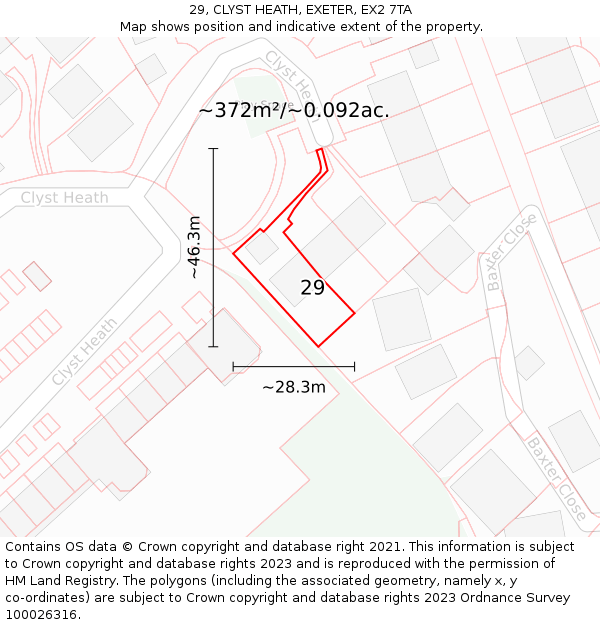 29, CLYST HEATH, EXETER, EX2 7TA: Plot and title map