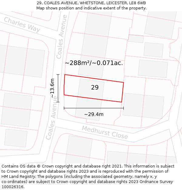 29, COALES AVENUE, WHETSTONE, LEICESTER, LE8 6WB: Plot and title map