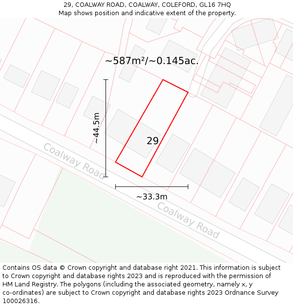 29, COALWAY ROAD, COALWAY, COLEFORD, GL16 7HQ: Plot and title map