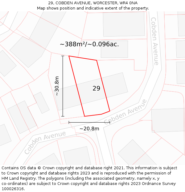 29, COBDEN AVENUE, WORCESTER, WR4 0NA: Plot and title map