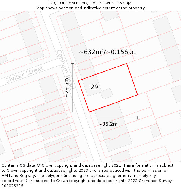 29, COBHAM ROAD, HALESOWEN, B63 3JZ: Plot and title map