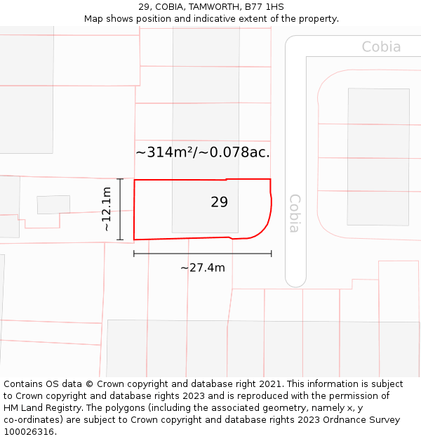 29, COBIA, TAMWORTH, B77 1HS: Plot and title map