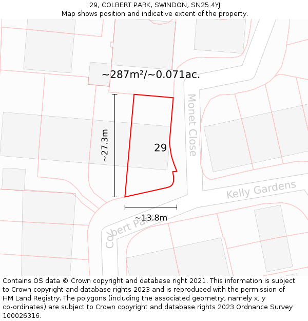 29, COLBERT PARK, SWINDON, SN25 4YJ: Plot and title map