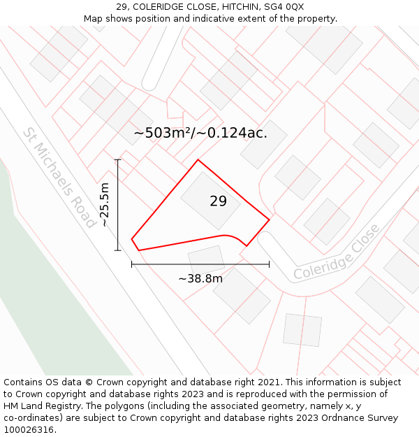 29, COLERIDGE CLOSE, HITCHIN, SG4 0QX: Plot and title map