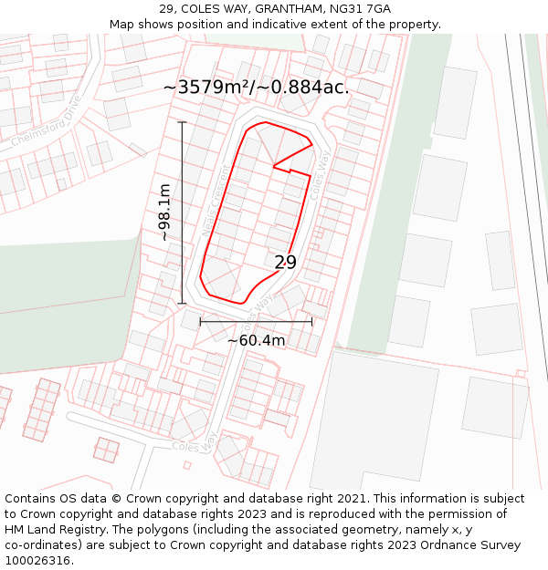 29, COLES WAY, GRANTHAM, NG31 7GA: Plot and title map