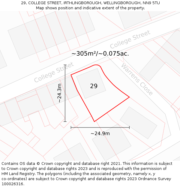 29, COLLEGE STREET, IRTHLINGBOROUGH, WELLINGBOROUGH, NN9 5TU: Plot and title map