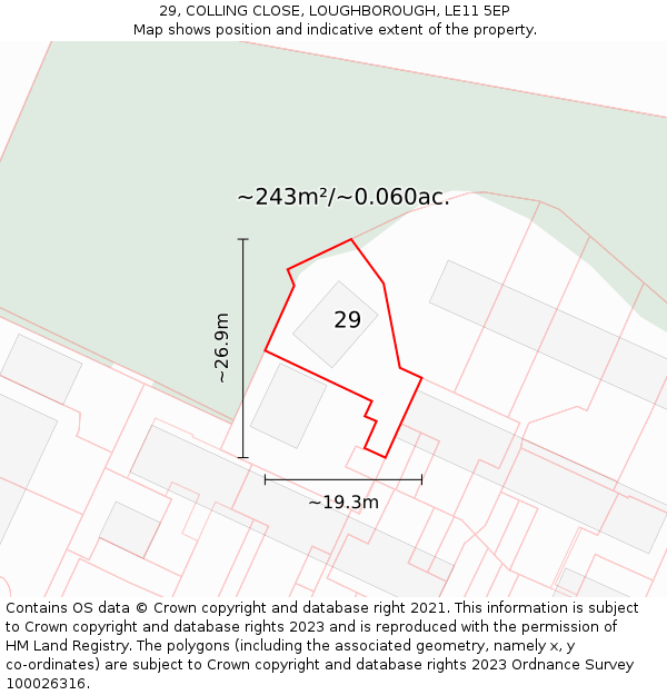 29, COLLING CLOSE, LOUGHBOROUGH, LE11 5EP: Plot and title map