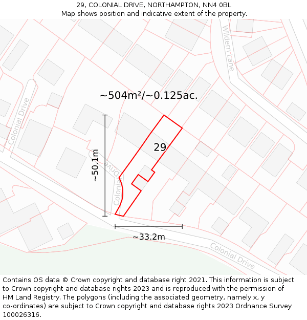 29, COLONIAL DRIVE, NORTHAMPTON, NN4 0BL: Plot and title map