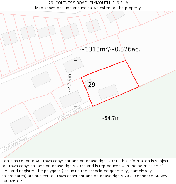 29, COLTNESS ROAD, PLYMOUTH, PL9 8HA: Plot and title map