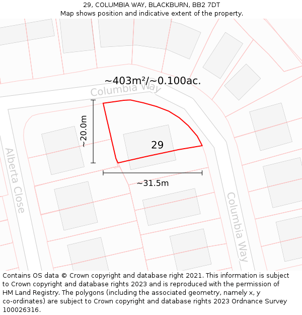 29, COLUMBIA WAY, BLACKBURN, BB2 7DT: Plot and title map