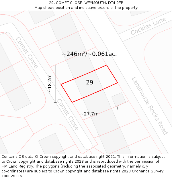 29, COMET CLOSE, WEYMOUTH, DT4 9ER: Plot and title map