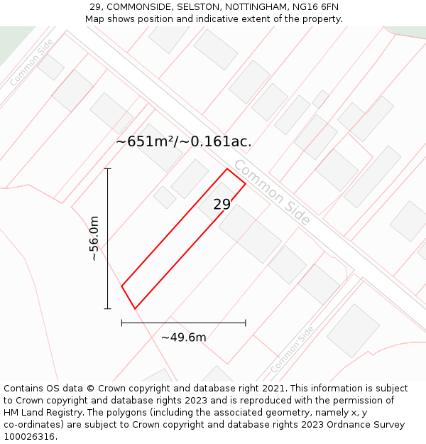 29, COMMONSIDE, SELSTON, NOTTINGHAM, NG16 6FN: Plot and title map