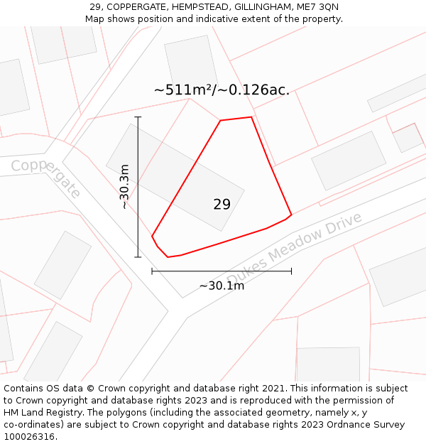 29, COPPERGATE, HEMPSTEAD, GILLINGHAM, ME7 3QN: Plot and title map