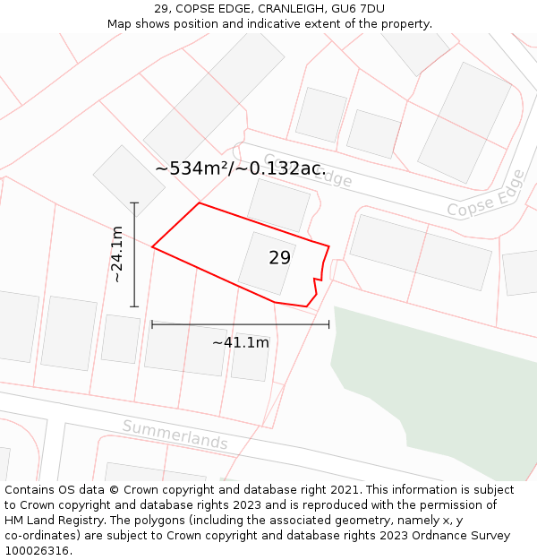 29, COPSE EDGE, CRANLEIGH, GU6 7DU: Plot and title map