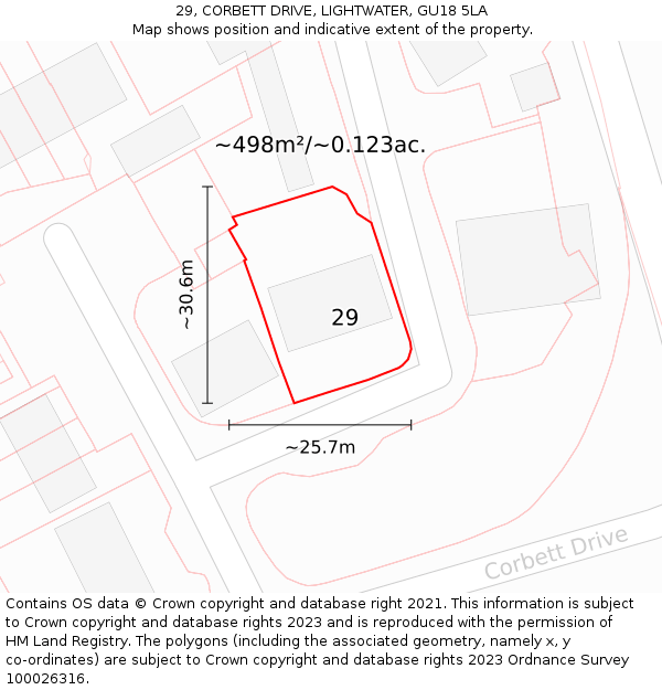 29, CORBETT DRIVE, LIGHTWATER, GU18 5LA: Plot and title map