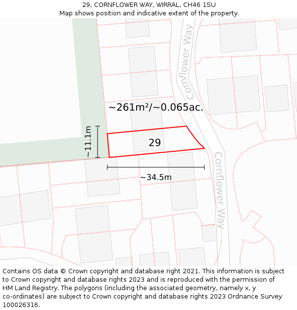 29, CORNFLOWER WAY, WIRRAL, CH46 1SU: Plot and title map