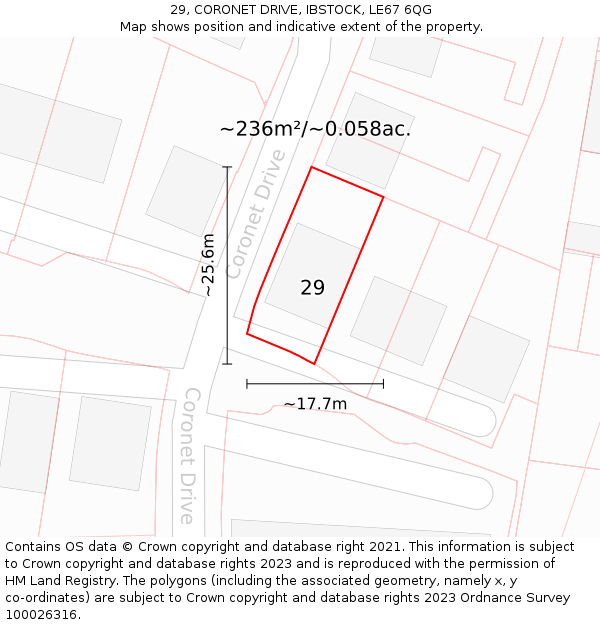 29, CORONET DRIVE, IBSTOCK, LE67 6QG: Plot and title map