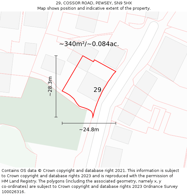 29, COSSOR ROAD, PEWSEY, SN9 5HX: Plot and title map