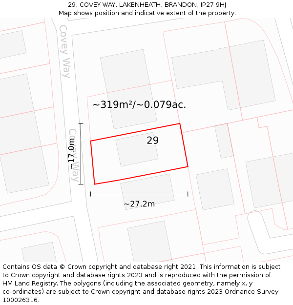 29, COVEY WAY, LAKENHEATH, BRANDON, IP27 9HJ: Plot and title map