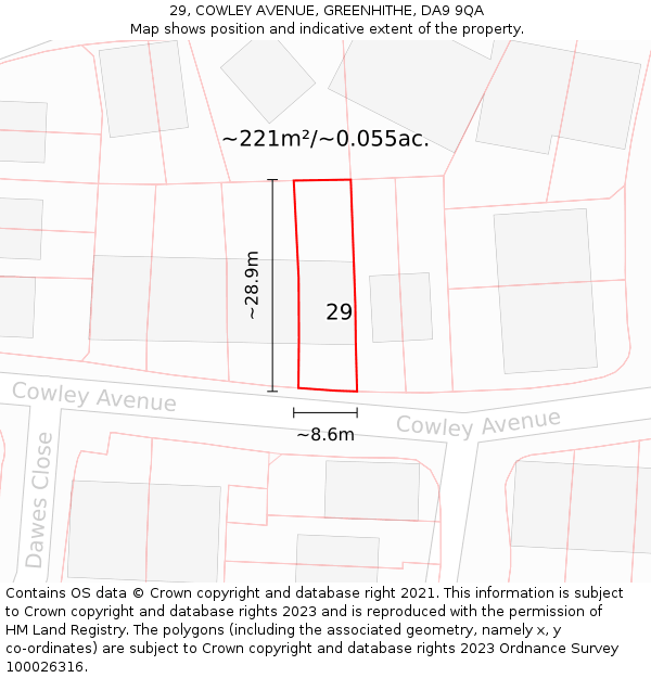 29, COWLEY AVENUE, GREENHITHE, DA9 9QA: Plot and title map