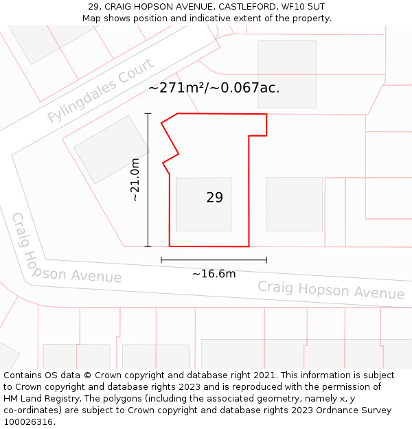 29, CRAIG HOPSON AVENUE, CASTLEFORD, WF10 5UT: Plot and title map