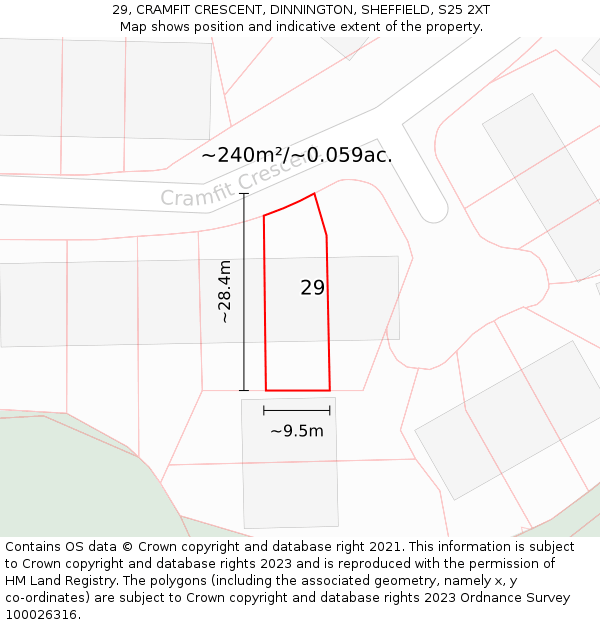 29, CRAMFIT CRESCENT, DINNINGTON, SHEFFIELD, S25 2XT: Plot and title map