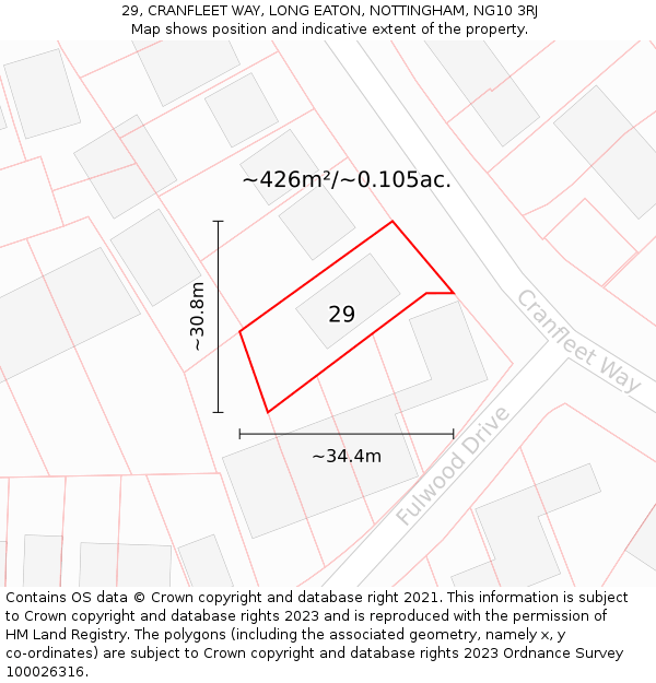 29, CRANFLEET WAY, LONG EATON, NOTTINGHAM, NG10 3RJ: Plot and title map