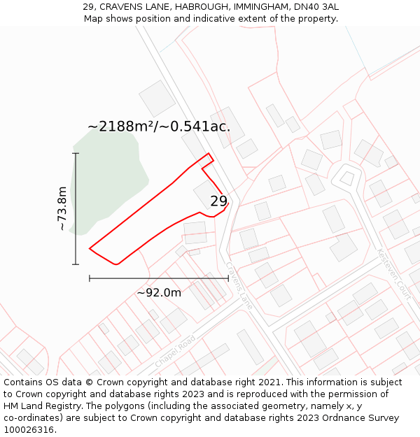 29, CRAVENS LANE, HABROUGH, IMMINGHAM, DN40 3AL: Plot and title map