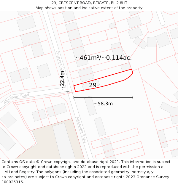 29, CRESCENT ROAD, REIGATE, RH2 8HT: Plot and title map