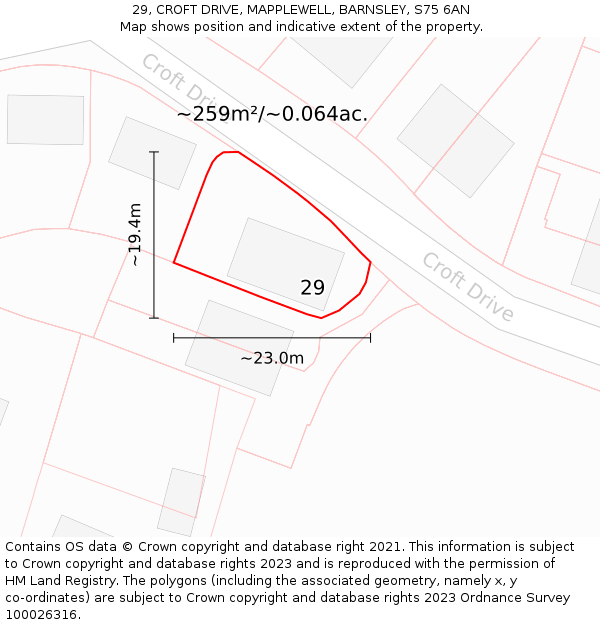 29, CROFT DRIVE, MAPPLEWELL, BARNSLEY, S75 6AN: Plot and title map