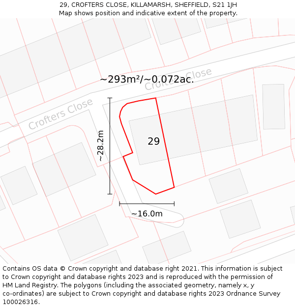 29, CROFTERS CLOSE, KILLAMARSH, SHEFFIELD, S21 1JH: Plot and title map