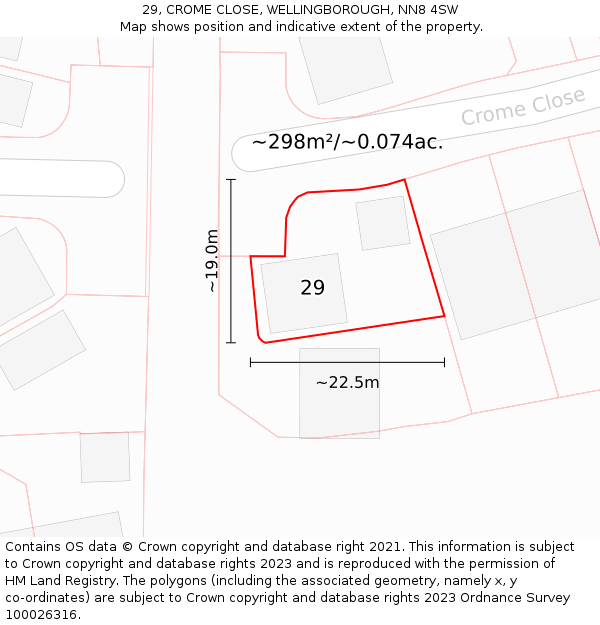 29, CROME CLOSE, WELLINGBOROUGH, NN8 4SW: Plot and title map