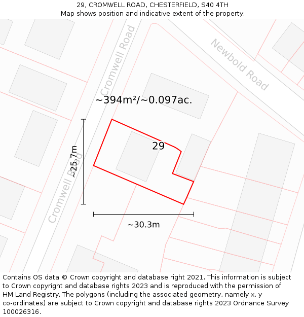 29, CROMWELL ROAD, CHESTERFIELD, S40 4TH: Plot and title map