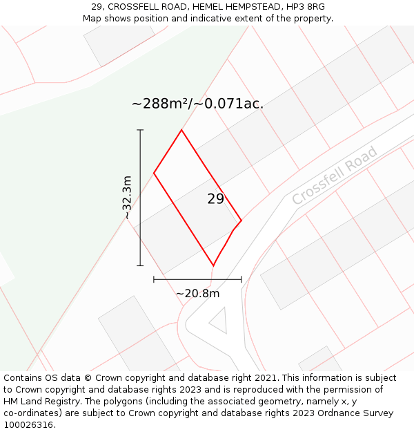 29, CROSSFELL ROAD, HEMEL HEMPSTEAD, HP3 8RG: Plot and title map