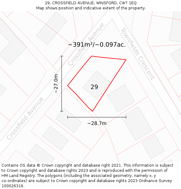 29, CROSSFIELD AVENUE, WINSFORD, CW7 1EQ: Plot and title map