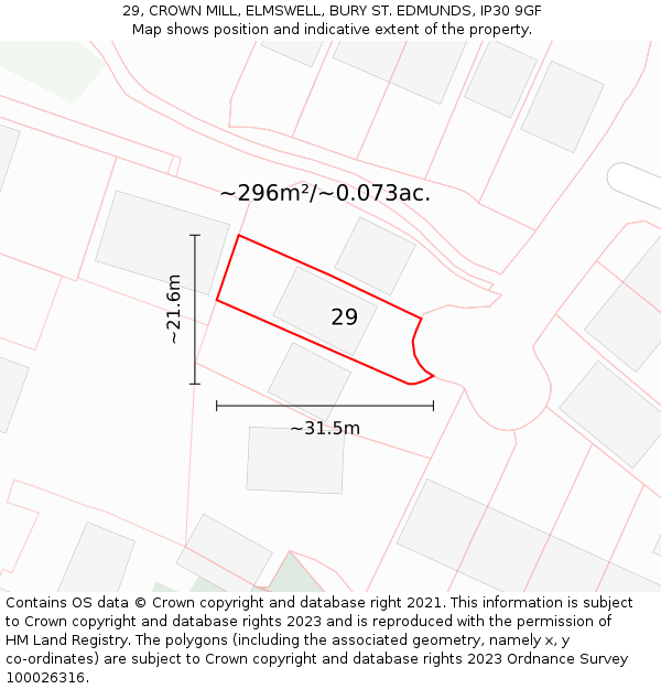 29, CROWN MILL, ELMSWELL, BURY ST. EDMUNDS, IP30 9GF: Plot and title map