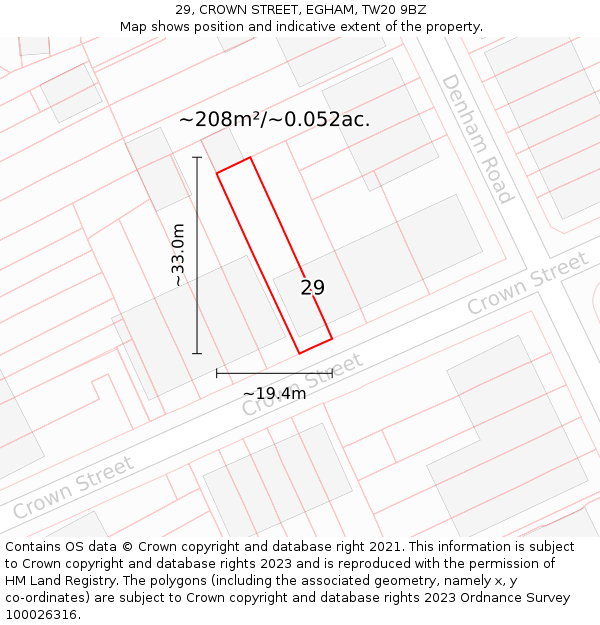 29, CROWN STREET, EGHAM, TW20 9BZ: Plot and title map