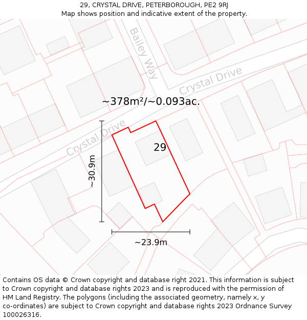 29, CRYSTAL DRIVE, PETERBOROUGH, PE2 9RJ: Plot and title map