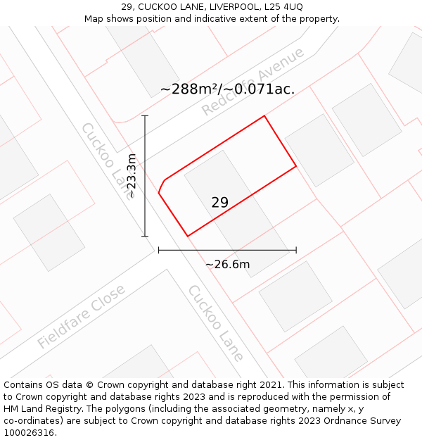 29, CUCKOO LANE, LIVERPOOL, L25 4UQ: Plot and title map