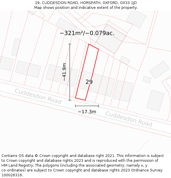 29, CUDDESDON ROAD, HORSPATH, OXFORD, OX33 1JD: Plot and title map