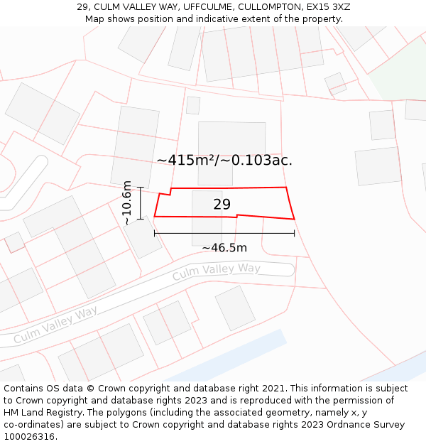 29, CULM VALLEY WAY, UFFCULME, CULLOMPTON, EX15 3XZ: Plot and title map