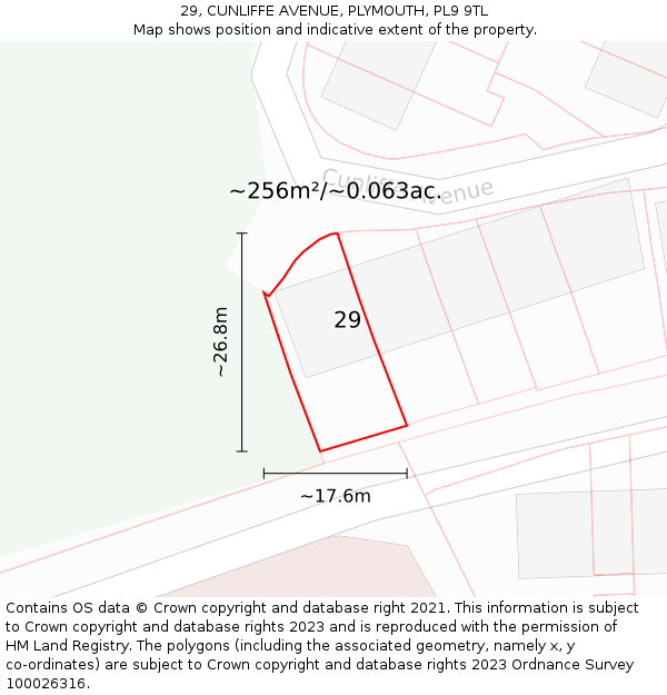 29, CUNLIFFE AVENUE, PLYMOUTH, PL9 9TL: Plot and title map