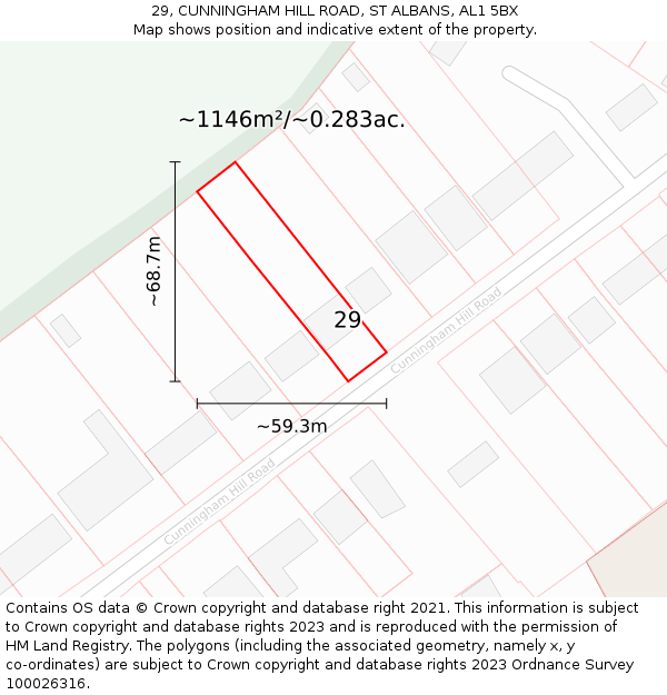 29, CUNNINGHAM HILL ROAD, ST ALBANS, AL1 5BX: Plot and title map