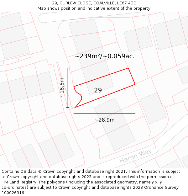 29, CURLEW CLOSE, COALVILLE, LE67 4BD: Plot and title map