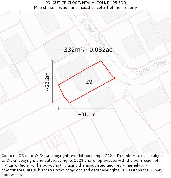 29, CUTLER CLOSE, NEW MILTON, BH25 5DB: Plot and title map