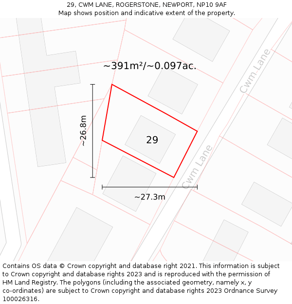 29, CWM LANE, ROGERSTONE, NEWPORT, NP10 9AF: Plot and title map